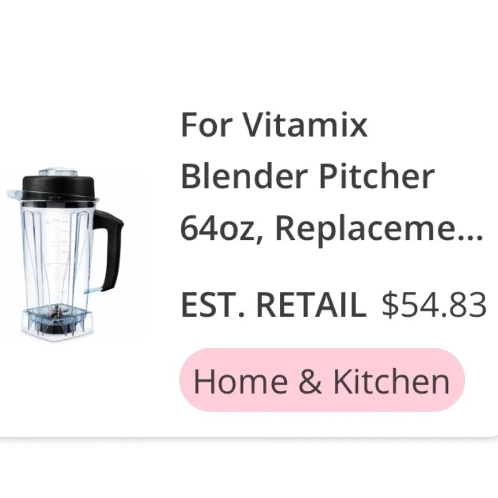 Vitamix 2L 64oz Blender Replacement Container with Lid and Blades Clear Black